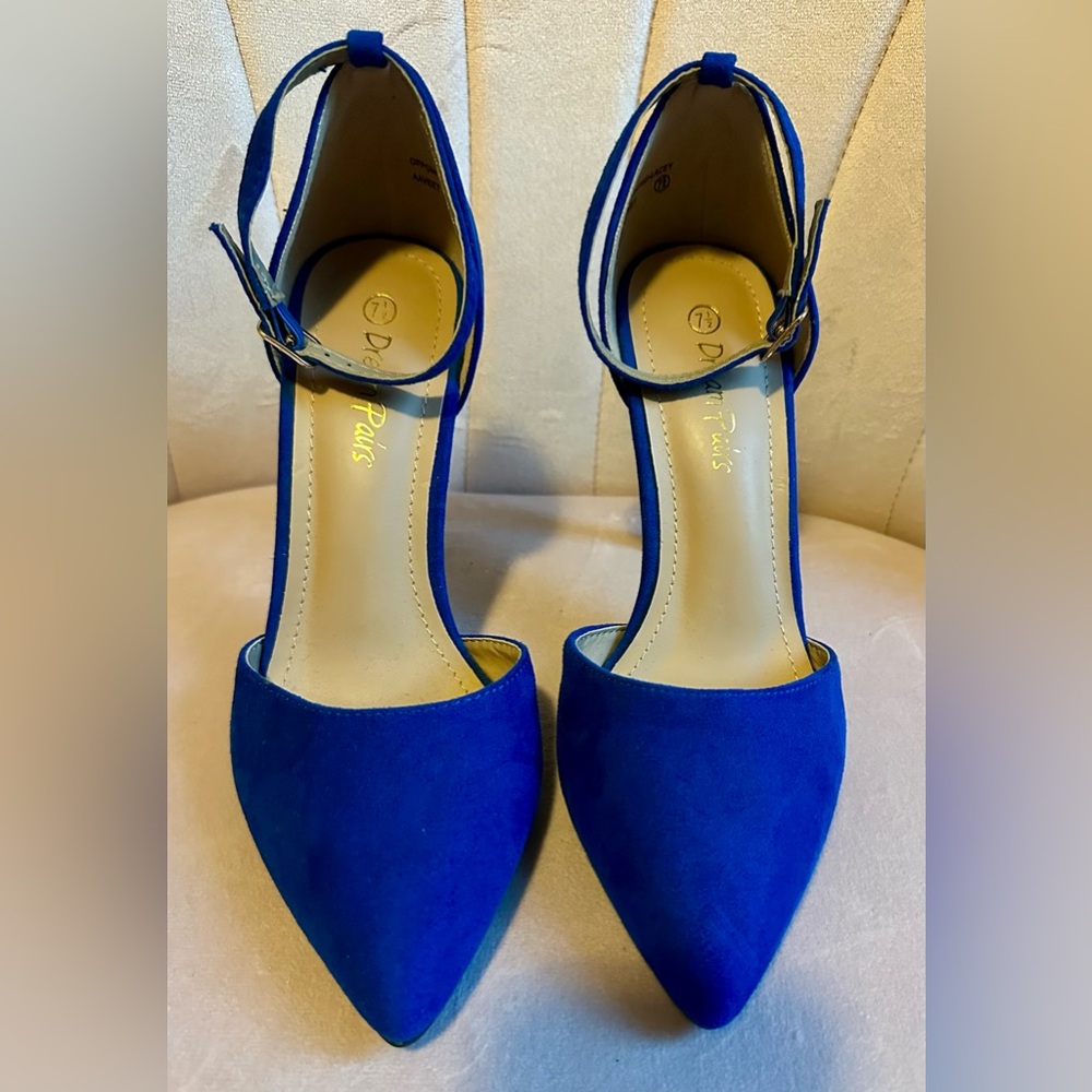 DREAM PAIRS Blue Suede Ankle-Strap Pointed-Toe Heels - NWOT - Picture 2 of 4
